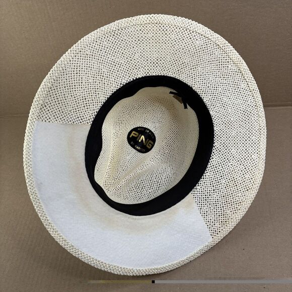 Vintage 90s PING Golf Black Karsten Men's Straw Panama Sun Hat Cap USA Small - Picture 9 of 11